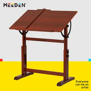 MEEDEN Wood Drafting Table,Artist Drawing Table with Height Adjustable & Tilting Large Surface Tabletop,Studio Painting Table,Art Craft Desk for Writing,Reading,Working Desk,Walnut Color