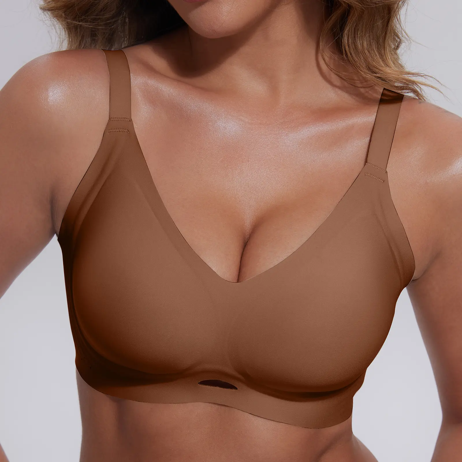 OBIND Women's Hollow-out Breathable V-neck Bra Full Cup Seamless Design Comfortable Support Everyday Wear
