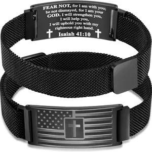 American Flag Cross Bracelets for Men , Bible Verse Stainless Steel Adjustable Bracelet Religious Christian Jewelry Gifts for Thanksgiving Christmas Stocking stuffers Grandson Son