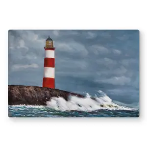 Begin Home Decor C1MP1218BUJTE7 12 x 18 in. Lighthouse at the Edge of the Sea Unleashed Wall Art - Brown Coastal Metal Print