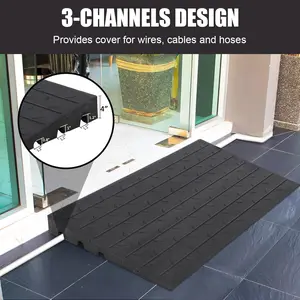 4’’ Rise Rubber Threshold Ramp Doorway Wheelchair Ramp for Wheelchairs, Mobility Scooters Home Doorways Driveways Power Chairs with 3 Channels Cord Cover, 2500 LBS Driveway Curb Ramps
