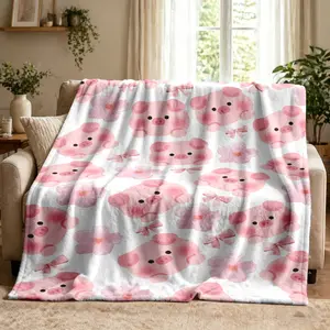 Cute Pig Flannel Throw Blanket, Watercolor Pink Piggy Face Floral Bow Pattern Soft Warm Cozy Nap Blanket for Couch Bed Sofa Nursery, Adorable Gift for Her Girlfriend Kids Baby, Birthday Christmas Holiday Baby Shower Gift