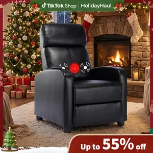 [HolidayHaul] PU Leather Massage Recliner Chair Winback Recliner Chairs, Modern Padded Seat Reclining Chair Single Sofa for Living Room, Adjustable Home Theater Seating Office Black