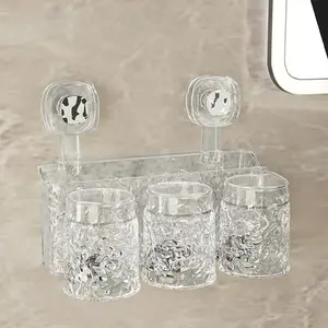 Clear Wall Mounted Toothbrush Holder, 1 Count Punch Free Toothbrush Storage Rack, Bathroom Supplies for Home Hotel Dormitory