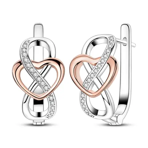 MULA Hypoallergenic CZ Earrings for Women, Romantic Infinity Heart French Clip with Fine Craftsmanship, S925 Silver-Plate and Rose Gold, Elegant Birthday Gift, Heart Shaped Earrings, Anniversary