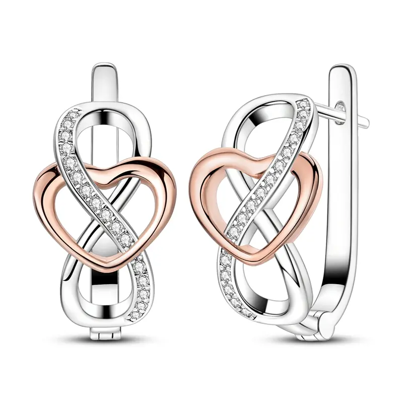 MULA Hypoallergenic CZ Earrings for Women, Romantic Infinity Heart French Clip with Fine Craftsmanship, S925 Silver-Plate and Rose Gold, Elegant Birthday Gift, Heart Shaped Earrings, Anniversary