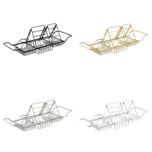 WOODBRIDGE Stainless Steel Extendable Bathtub Caddy Tray with Removable Wine Holder, Book and Phone Rack