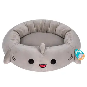 24" Shark Pet Bed – Ultra Soft Plush Bed for Cats & Small Dogs (Gray)