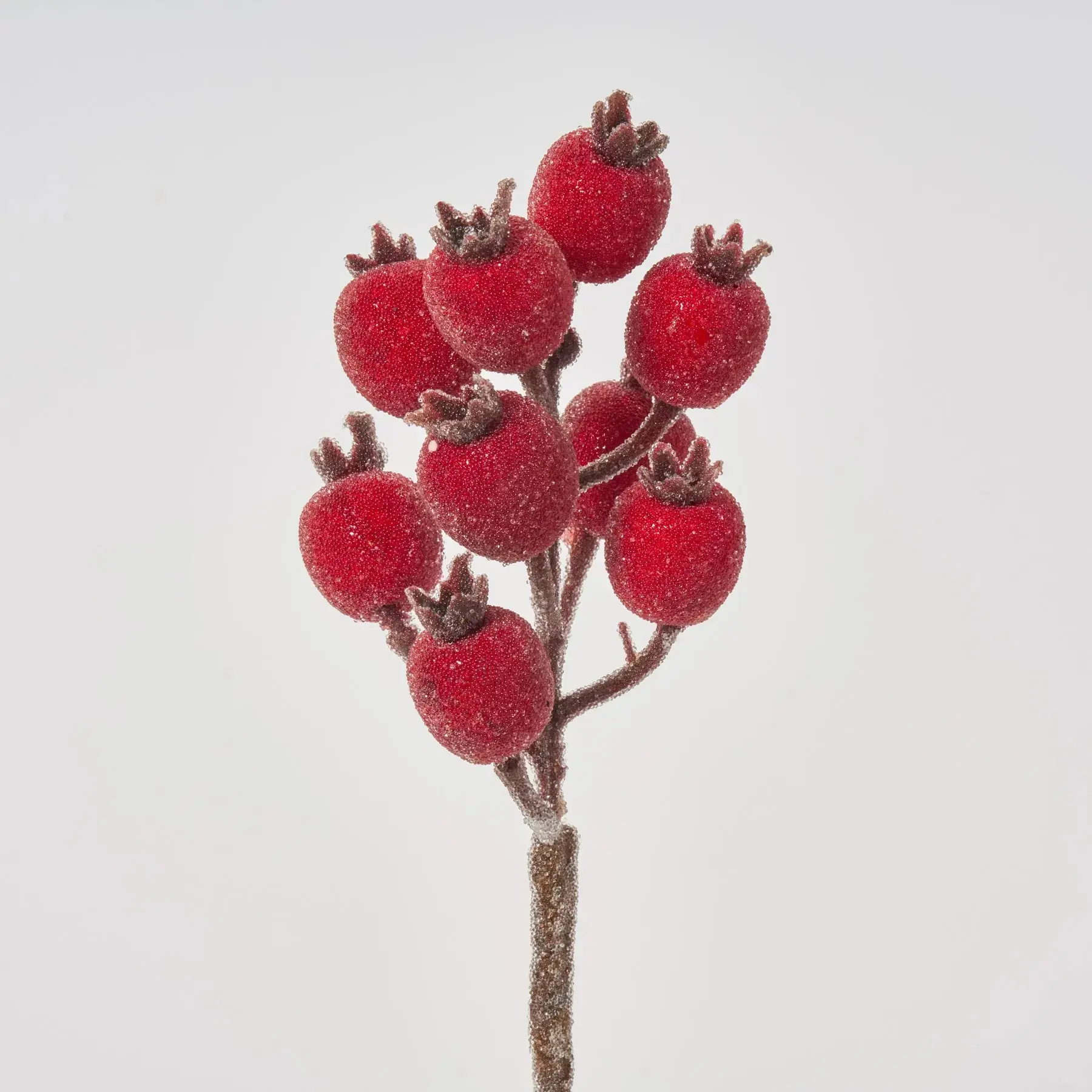 12" Decorative Beaded Red Crabapple Pick - Bendable Artificial Fruit Branch Spray, 3" Diameter, Beading Detail, Faux Floral Arrangement Artificial Fruits for Home Decor Centerpiece