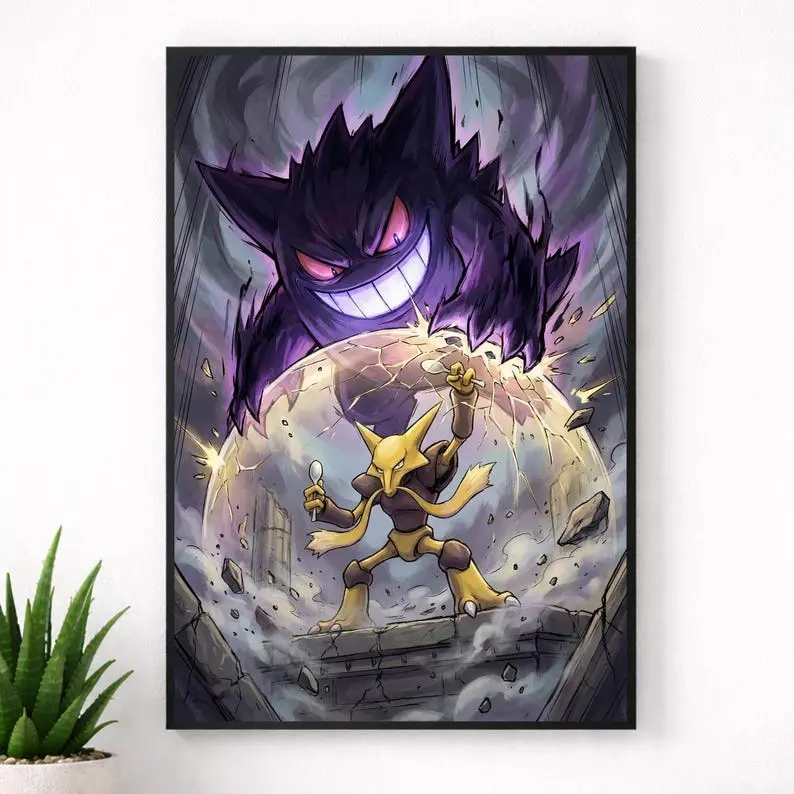 Gengar vs Alakazam Legendary Knowledge Poster, Anime-Inspired Wall Decor, GO & TCG Fan Art Print, Gamer Gift Idea, Unframed Wall Art, Home Decor Vibrant Illustrations Artistic