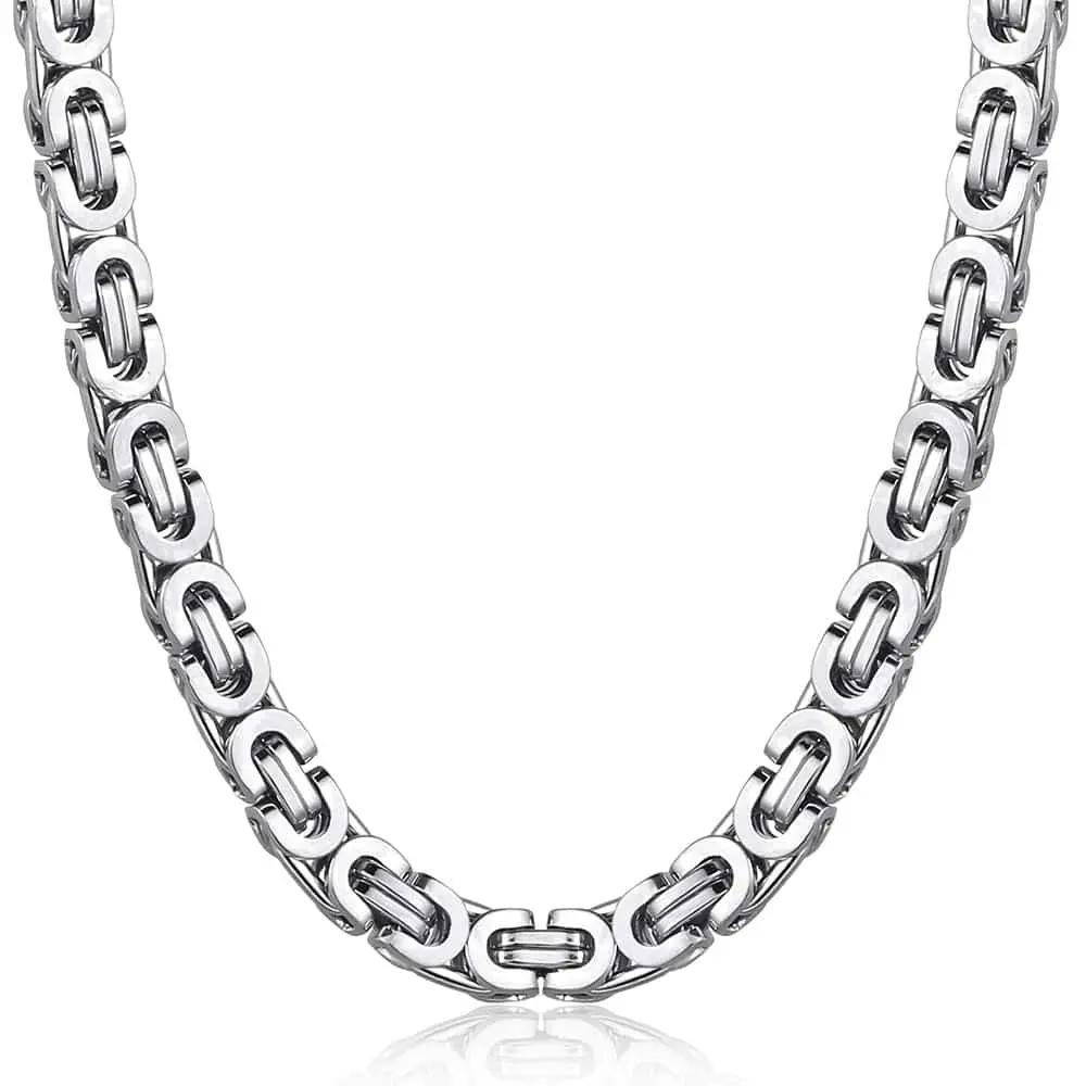 Hermah FLAT BYZANTINE Chain Necklace Silver Color 316L Stainless Steel 7mm 18-30" for Men Male Female Christmas Gift