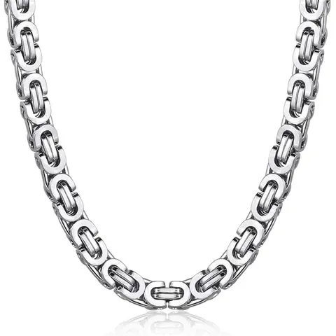 Hermah FLAT BYZANTINE Chain Necklace Silver Color 316L Stainless Steel 7mm 18-30" for Men Male Female Christmas Gift