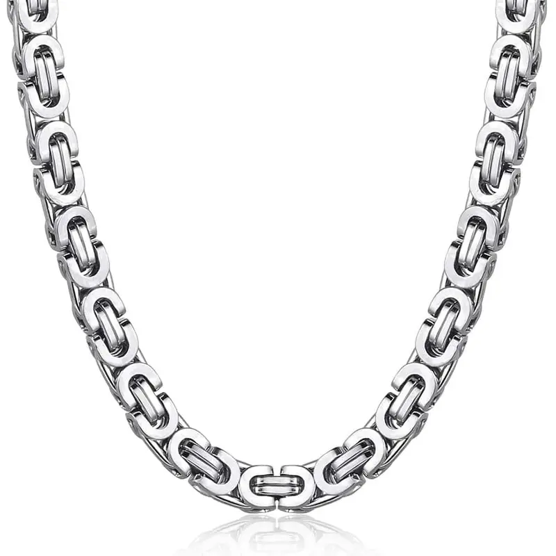 Hermah FLAT BYZANTINE Chain Necklace Silver Color 316L Stainless Steel 7mm 18-30" for Men Male Female Christmas Gift