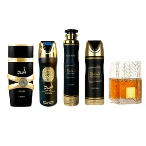(5pc Bundle Pack) Khamrah + Asad 3.4oz Perfume + Khamrah 300ml Air Freshener + Asad DEO + Khamrah DEO 200ml Body Spray by Lattafa