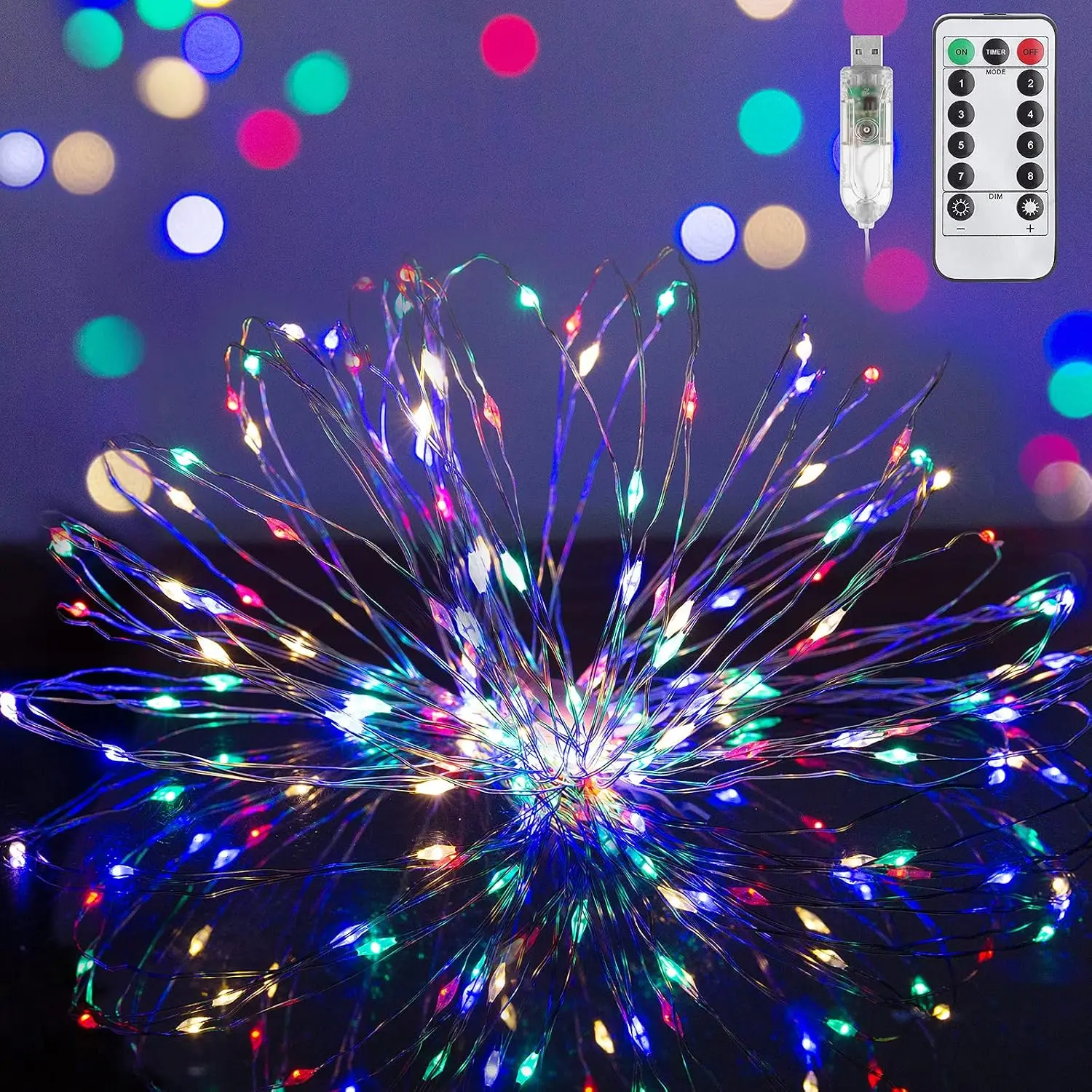 Multicolor Twinkle Lights with 8 Lighting Modes, Fairy Lights with 36FT 100 LED, USB Powered Christmas Lights with Remote Control, RGB Bright Lights for Bedroom,Garden,Party,Indoor,Outdoor and More