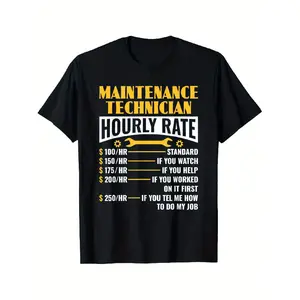 Funny Maintenance Technician Hourly Rate Joke T-Shirt - $100-$250/hr Pricing Chart Graphic - Heavyweight 180gsm Black Tee for Maintenance Workers, Mechanics, Engineers - Regular Fit Casual Work Shirt Gift Idea, Mechanic Humor Apparel, Bold Text Design, Du
