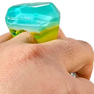 Candy Randy Hex Gem Statement Unisex Acrylic Ring Size USA 8 EU 18 Handmade with Natural Resin Inclusions Unique Design for Unique Jewelry Lovers