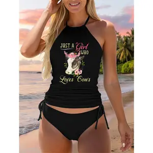 Funny Just a Girl Who Loves Cows Girls, Women and Cow Owners Two Piece Swimsuit