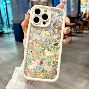 Forest Cute Woodland Animals TPU Phone Case, Compatible with iPhone 16/15/14/13/12 Pro Max Multi-Camera, Deer Rabbit Duck Flowers, Durable Shockproof White Soft Case