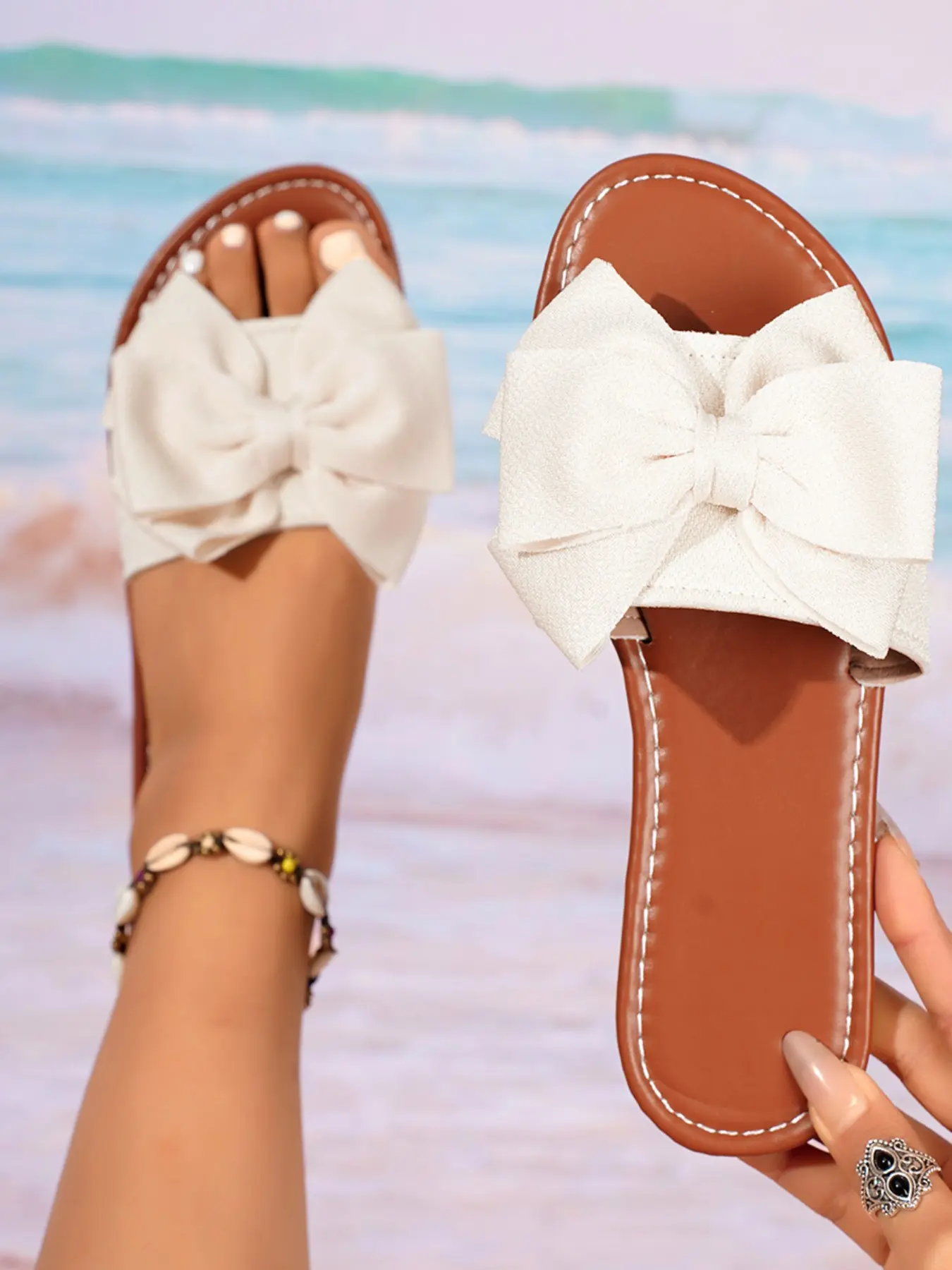 2026 Large Bow Sandals, Floral Pattern, Cute Style, Soft Rubber Sole, Anti-Slip, Comfortable, Spring Summer Fashion Shoes