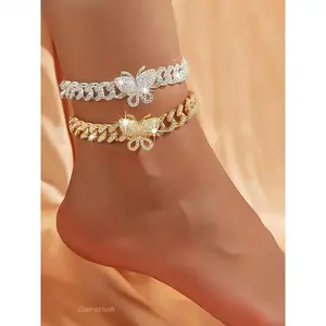 Women's Butterfly Rhinestone Chain Anklet, Elegant All-Match Jewelry for Daily Wear & Birthday Gifts