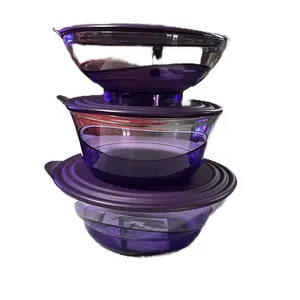 Sheer Elegant Collection - Stackable Purple Bowls with Lids for Kitchen Storage and Organization