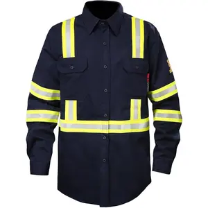 7oz Shirts for Men, Welding Shirt Hi Vis Flame Resistant 100% Fire Retardant Longsleeve Shirt CAT2/NFPA