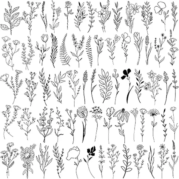 Temporary Tattoos For Women, Tiny Black Flower Branch | Realistic, Wild Flower Floral Small Fake Tattoo Adults, Hands Legs Body Sticker