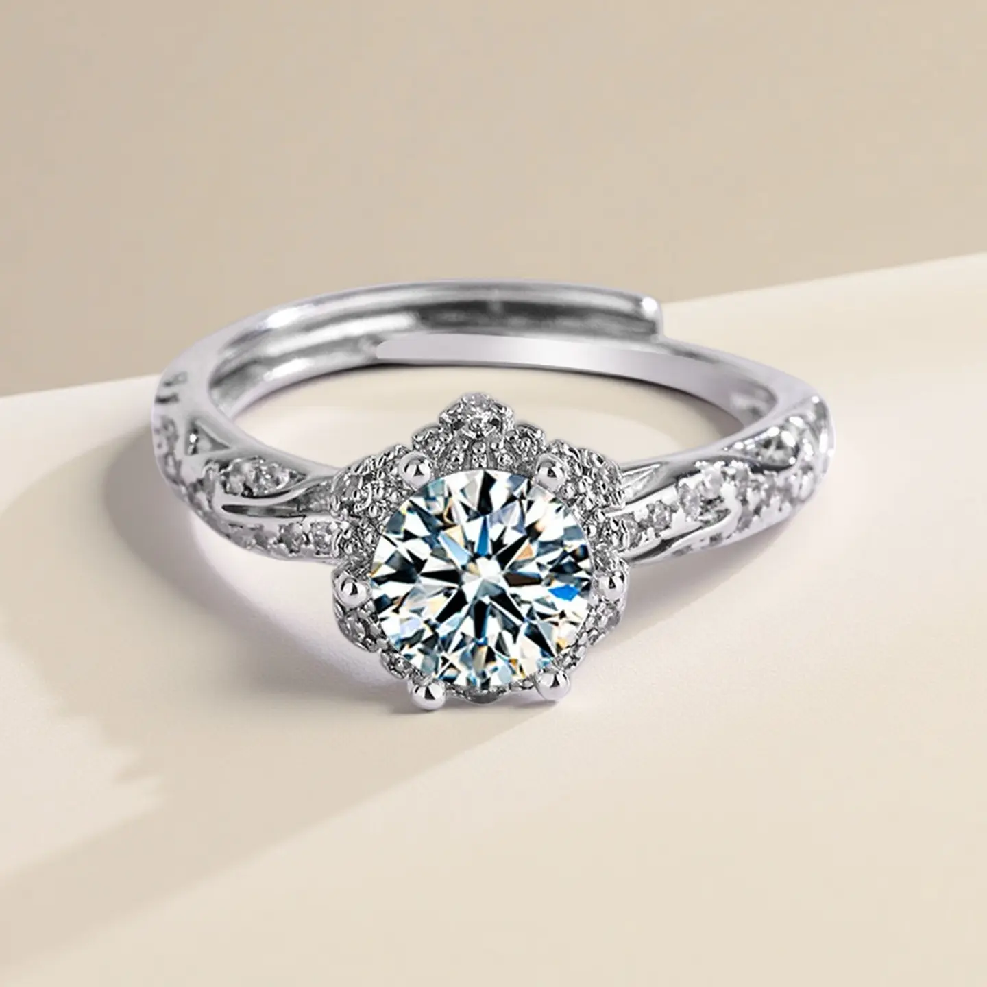 925 Sterling Silver Zircon Adjustable Engagement Rings For Women Wedding Elegant Jewelry Ladies Accessories Gifts R39011