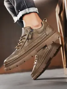 Men's Fall New Sports Casual Sneakers, Thick Soled Sneakers, Waterproof Non-Slip Leather Shoes, Versatile Office Fashion Footwear