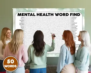 Mental Health Word Search Game, Giant Crossword Puzzle, Large Word Find, Gathering Activity Poster