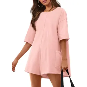 Rompers for Women 2025 Summer Athletic Oversized Romper Short Sleeve Jumpsuit with Pockets