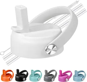 Lids with Straw for Hydroflask Wide Mouth 20 32 40 oz, Flex Straw Lid Fit for Hydro Flask Sports Water Bottles, Flexible Handle Replacement Lid,BPA FREE(White)
