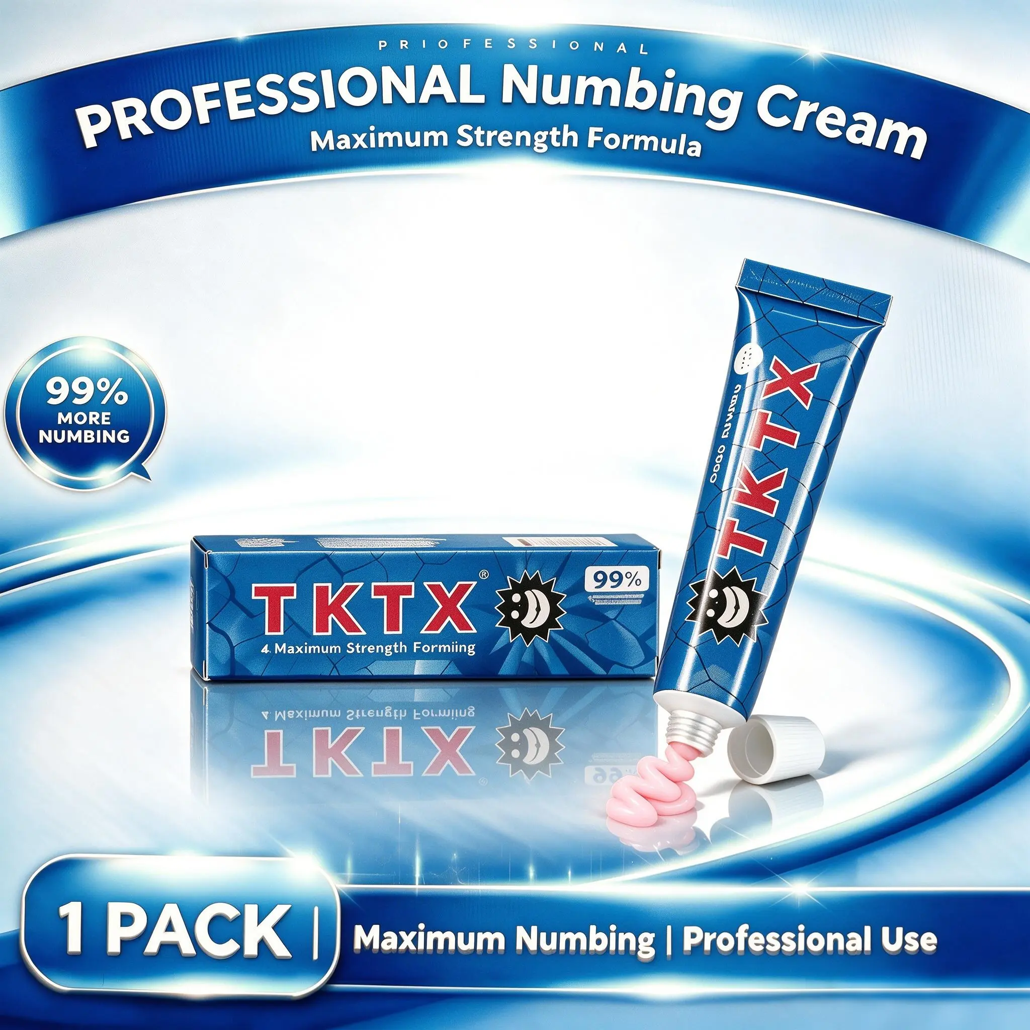 TKTX Deep Numbing Tattoo Soothing Cream 99% Maximum Strength Enhanced Formula 6-8 Hours Long Lasting Painless Ointment Professional Skin Numbing Aid for Tattoo Waxing Piercing Laser Non-greasy Safe Tattoo Care Supplies for All Skin Types Unisex