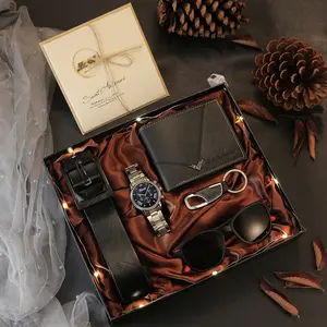 6-piece Men's Minimalist Quartz Watch Set + Wallet, Sunglasses, Belt, Keychain Business Gift Box, Exquisite Design, Simple and Practical, Perfect Gift for Father's Day, Birthday, Anniversary!