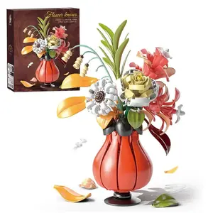 351PCS Art Bouquet, Building Blocks, Vases, Flower Models, Assembled Toys, Puzzle Toys, Festival Gifts, Creative Building Blocks, Decorative Ornaments, Preferred Gifts for Friends and Lovers, Model Set