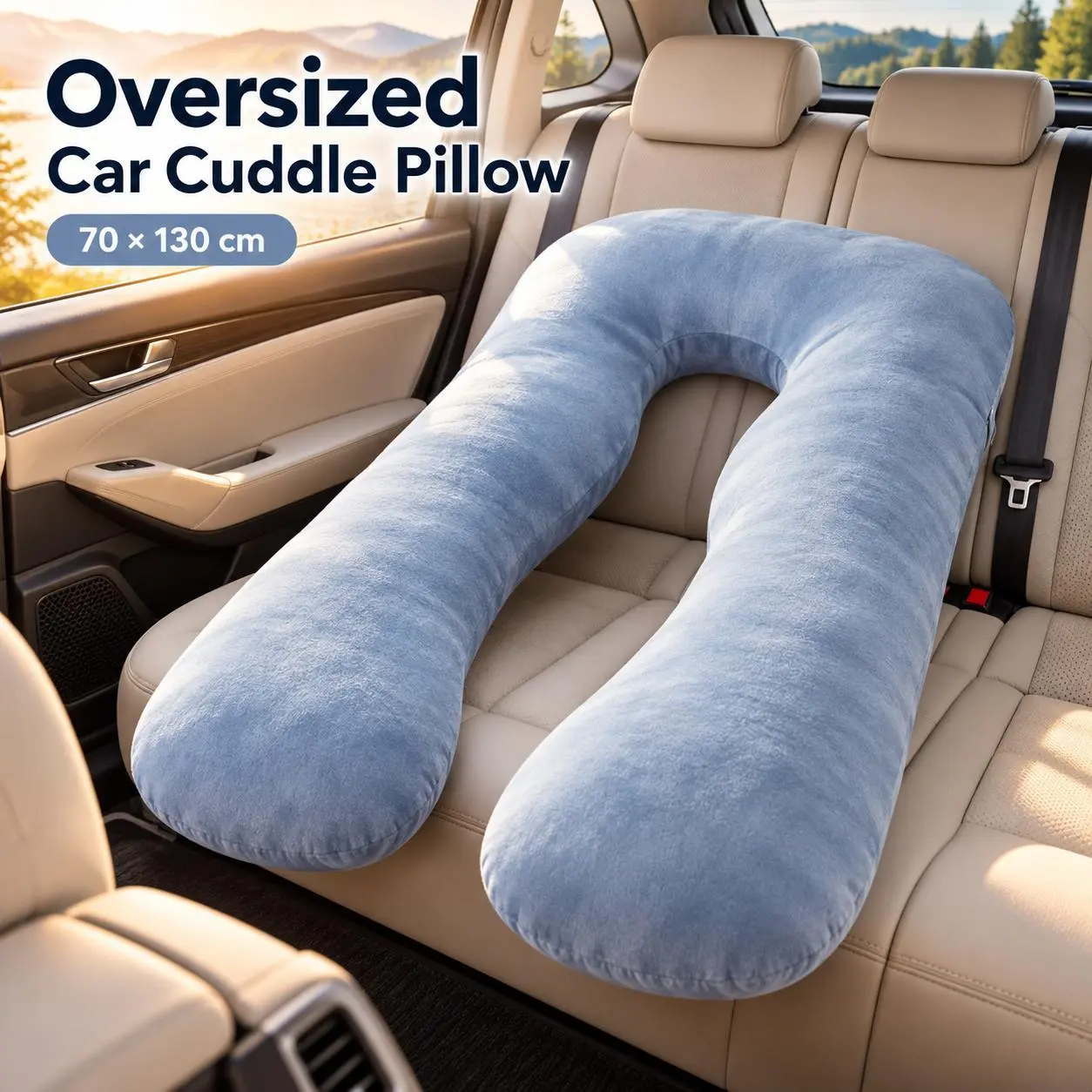 U Shaped Car Travel Pillow, Long Plush Body Pillow for Adults, Soft Ergonomic Neck and Head Support Cushion, Full Body Hugging Pillow for Road Trips, Car Naps, Side Sleeping, Home and Office Relaxation