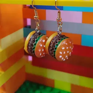 Hamburger Earrings - Fun Food Jewelry for Kids & Adults - Unique Gift Idea - Bright Colors & Detailed Design
