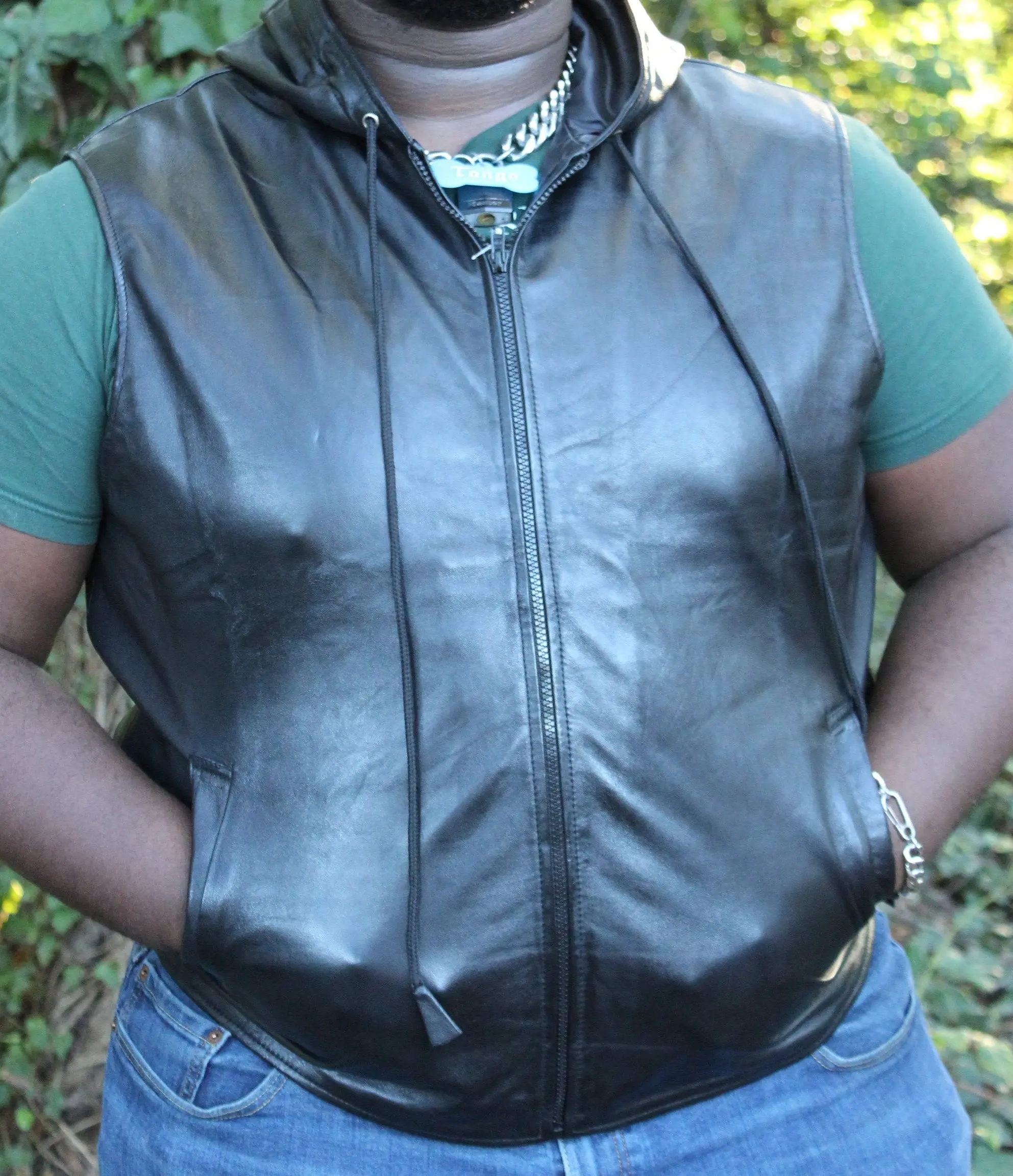 OnF Leather Hoodie in Black