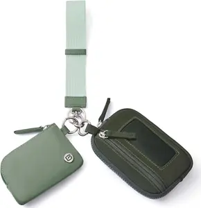 Nylon Wristlet Wallets, Dual Pouch Keychain Wristlet Wallet, RFID Small Wallet With Coin Pouch,ID Window For Travel