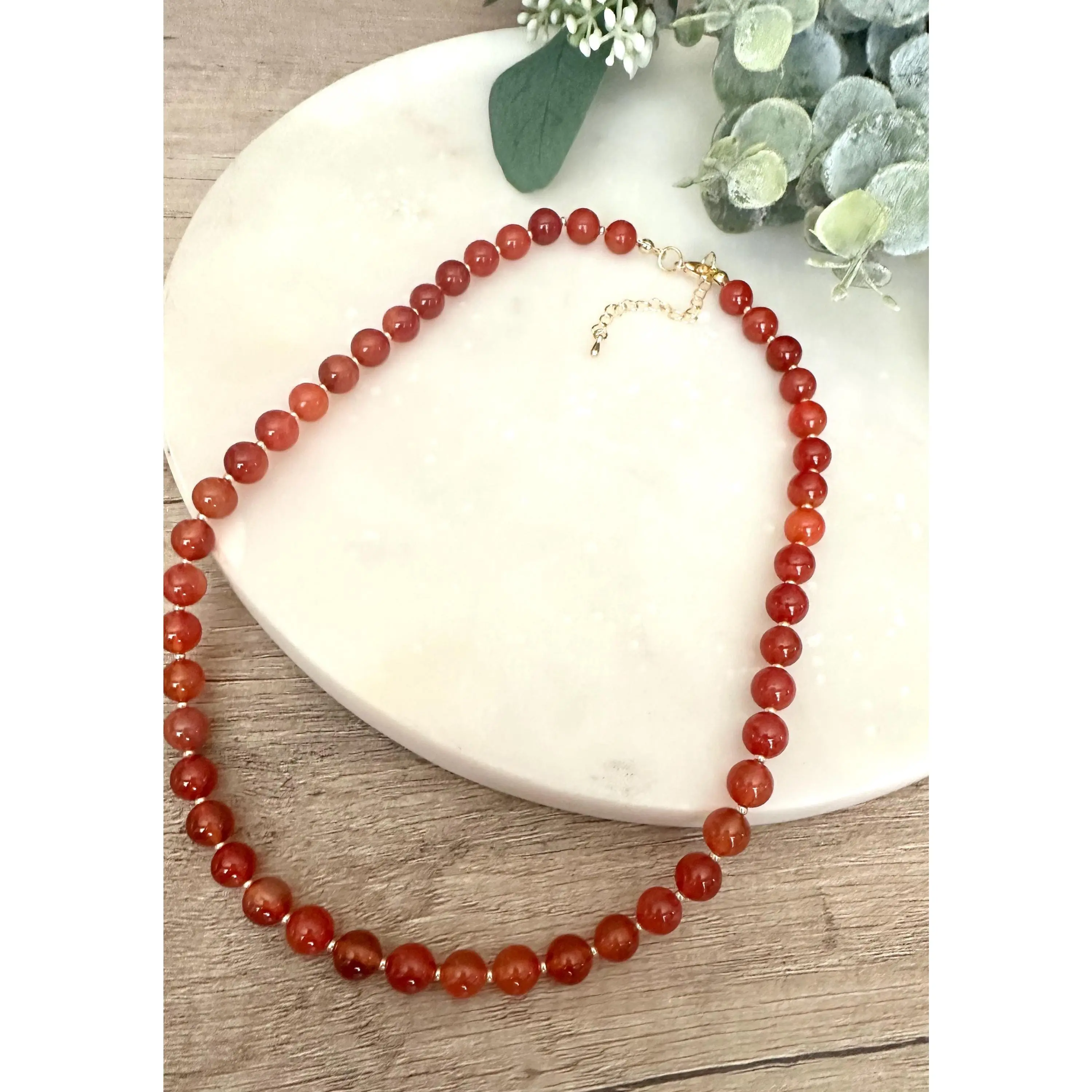 Fall Orange Carnelian Beaded Necklace -Gift-Wedding-Bridesmaid