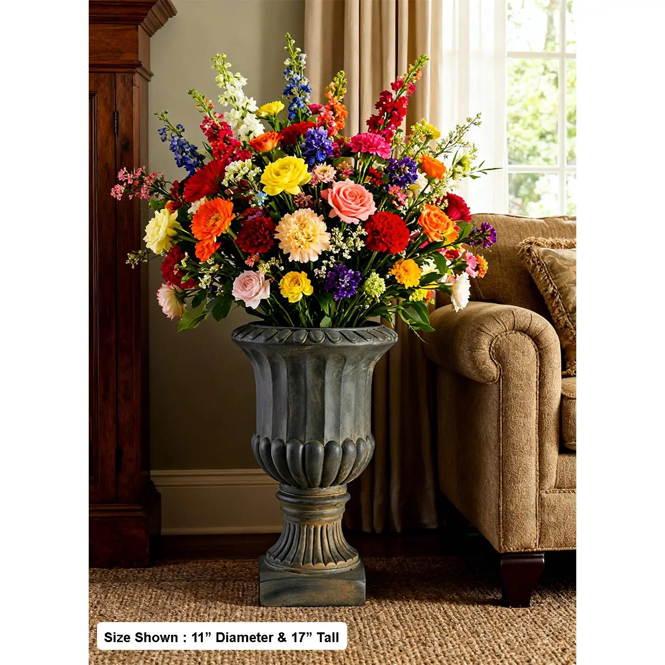 Bronze Fiberclay Garden Urn, 11" Diameter & 17" Tall