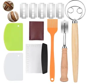 Danish Dough with Sourdough Scoring Tool-Bread Whisk Set of 6 Pieces-Dough Hook,Dutch Whisk,Bread Lame,Bench Scraper & Pastry Brush Bread Making Tools and Baking Supplies