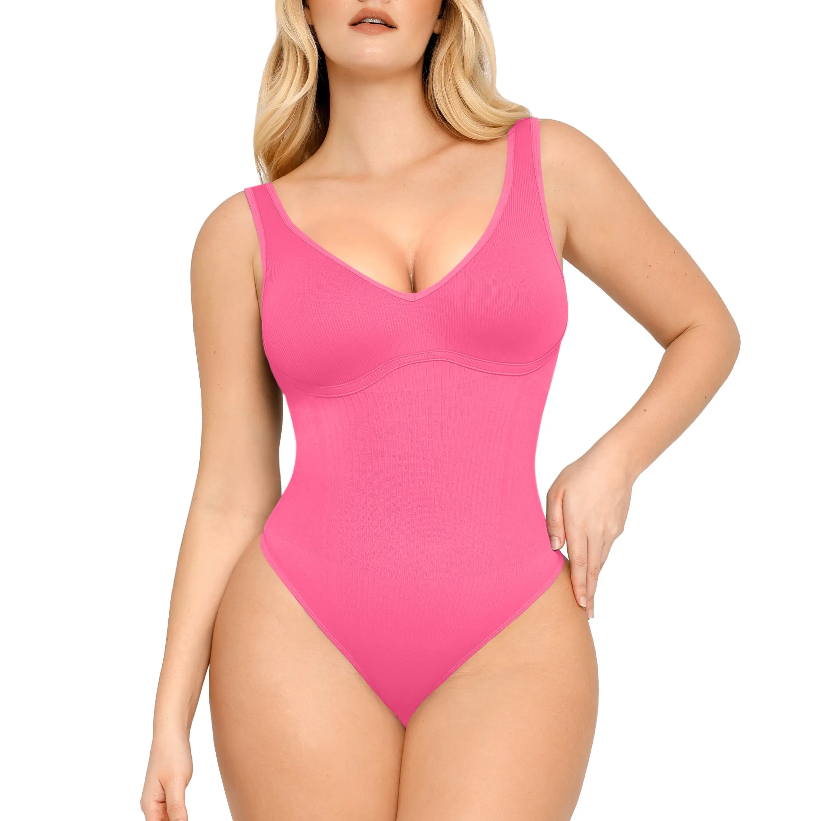 LOVERBEAUTY Tummy Control Bodysuit for Women Slimming V Neck Bodysuits Snatched Waist Body Suit Sculpting Thong Seamless Underwear Vneck Sleeveless W