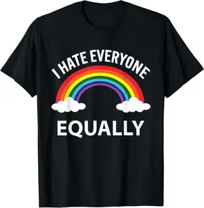 100% Cotton Unisex I Hate Everyone Equally LGBTQ Pride Month Flag Rainbow T-Shirt