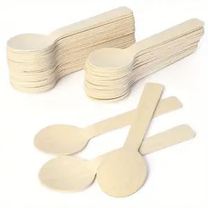 50Pcs/set Mini Wooden Spoons, Disposable Tasting Sampling Spoons, Biodegradable Compostable Taster Spoons