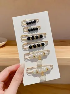 6-Piece Faux Pearl Pin Set, Waist Cinching Pins, Clothing Fasteners, Anti-Slip Belt Clips, Adjustable Waistband Accessories