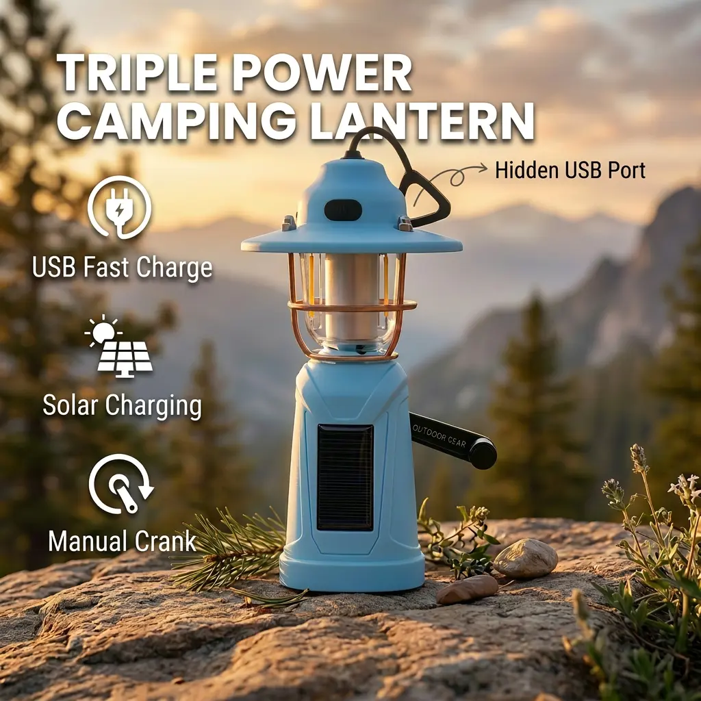 Outdoor Camping Lantern Solar and Hand-Crank Power Generation Rechargeable Flashlight Emergency Outdoor Light