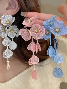 Elegant Steel Needle Zircon Flower Petal Dangle Earrings, Women's Fashion Jewelry, Sparkling Rhinestone Design, Perfect Gift Idea