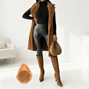 Women's Sleeveless Coat Plush Warm Winter Outwear Fuzzy Fleece Lapel Open Front Long Cardigan Windbreaker